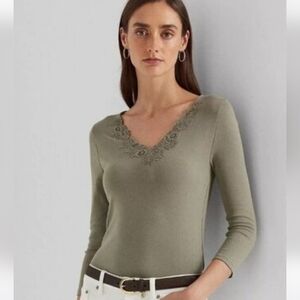 Ralph Lauren 3/4 Sleeve Lace Detail Top